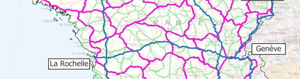 Carte représentant le réseau NIREF sur le territoire français continental, densifié par des observations d’ordre 1 et 2 du réseau de nivellement NGF/IGN69